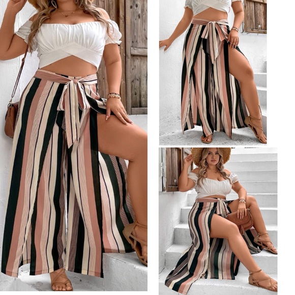 NWOT Plus Size Printed Drawstring Waist Split Side Wide Leg Pants 3X LARGE PLUS - Picture 3 of 17